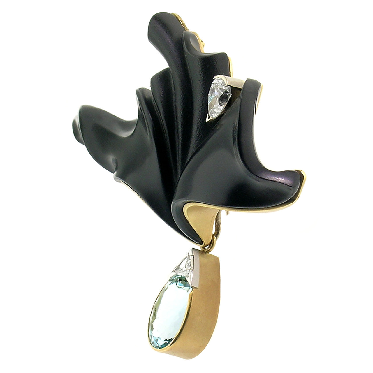 Steve Walters Carved Chalcedony and Aquamarine 18kt Pendant & Brooch made in USA by ART Guyon for Cynthia Scott Jewelry