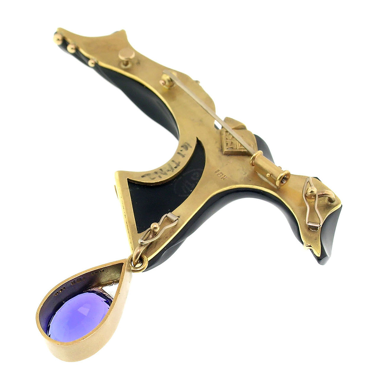 Steve Walters Carved Chalcedony and Tanzanite 18kt Pendant & Brooch made in USA by ART Guyon for Cynthia Scott Jewelry