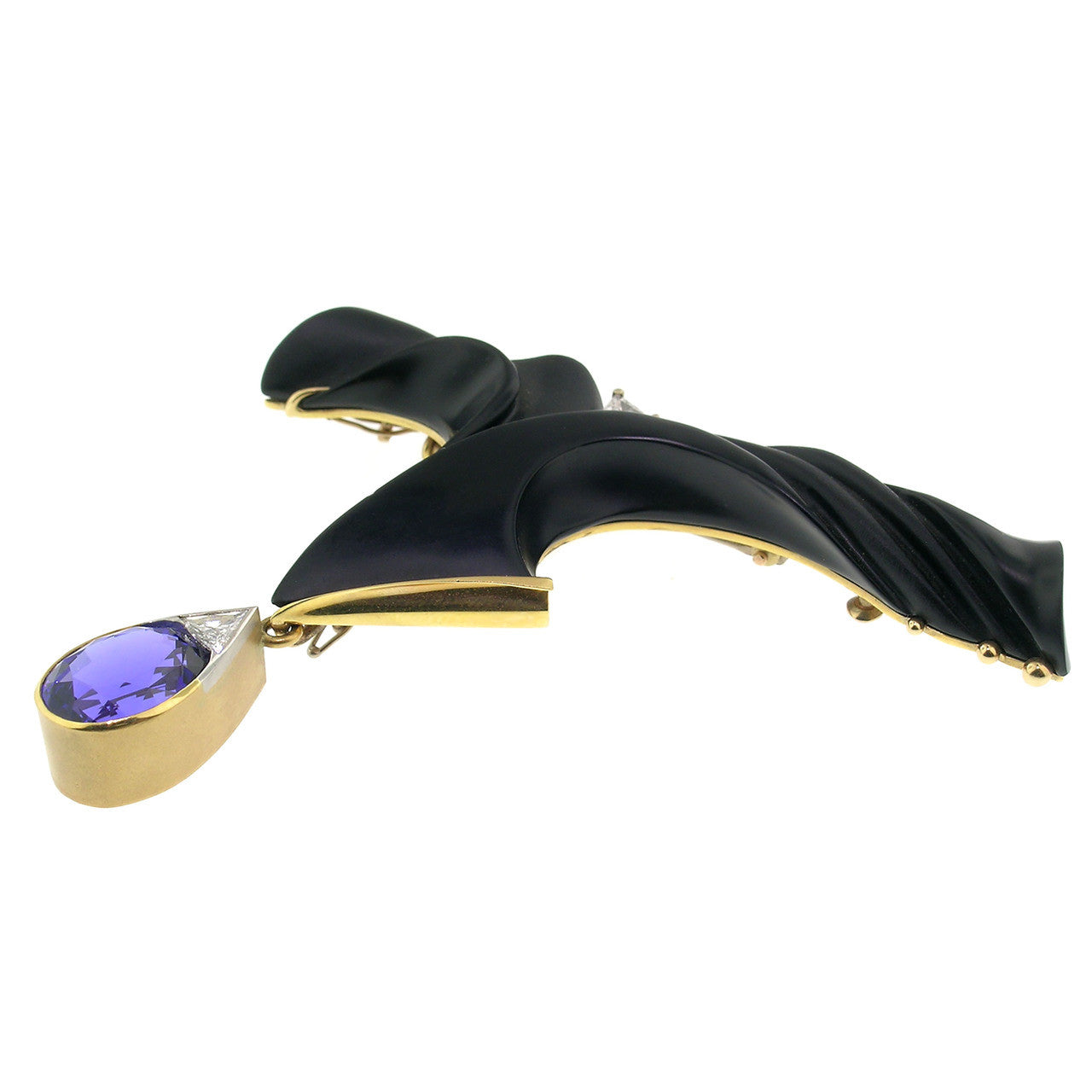Steve Walters Carved Chalcedony and Tanzanite 18kt Pendant & Brooch made in USA by ART Guyon for Cynthia Scott Jewelry