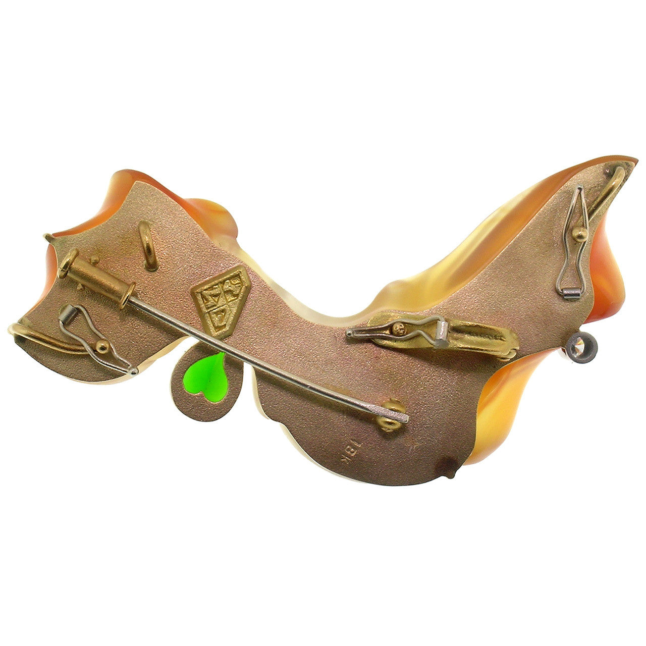 Steve Walters Carved Carnelian, Chrome Diopside, and Tahitian Pearl 18kt Pendant & Brooch made in USA by ART Guyon for Cynthia Scott Jewelry