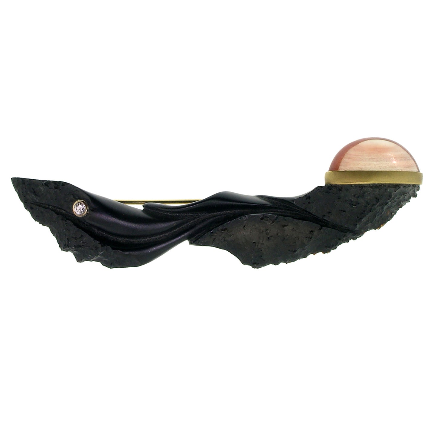 Black Chalcedony Sculpture with Oregon Sunstone in 18kt Pendant & Brooch