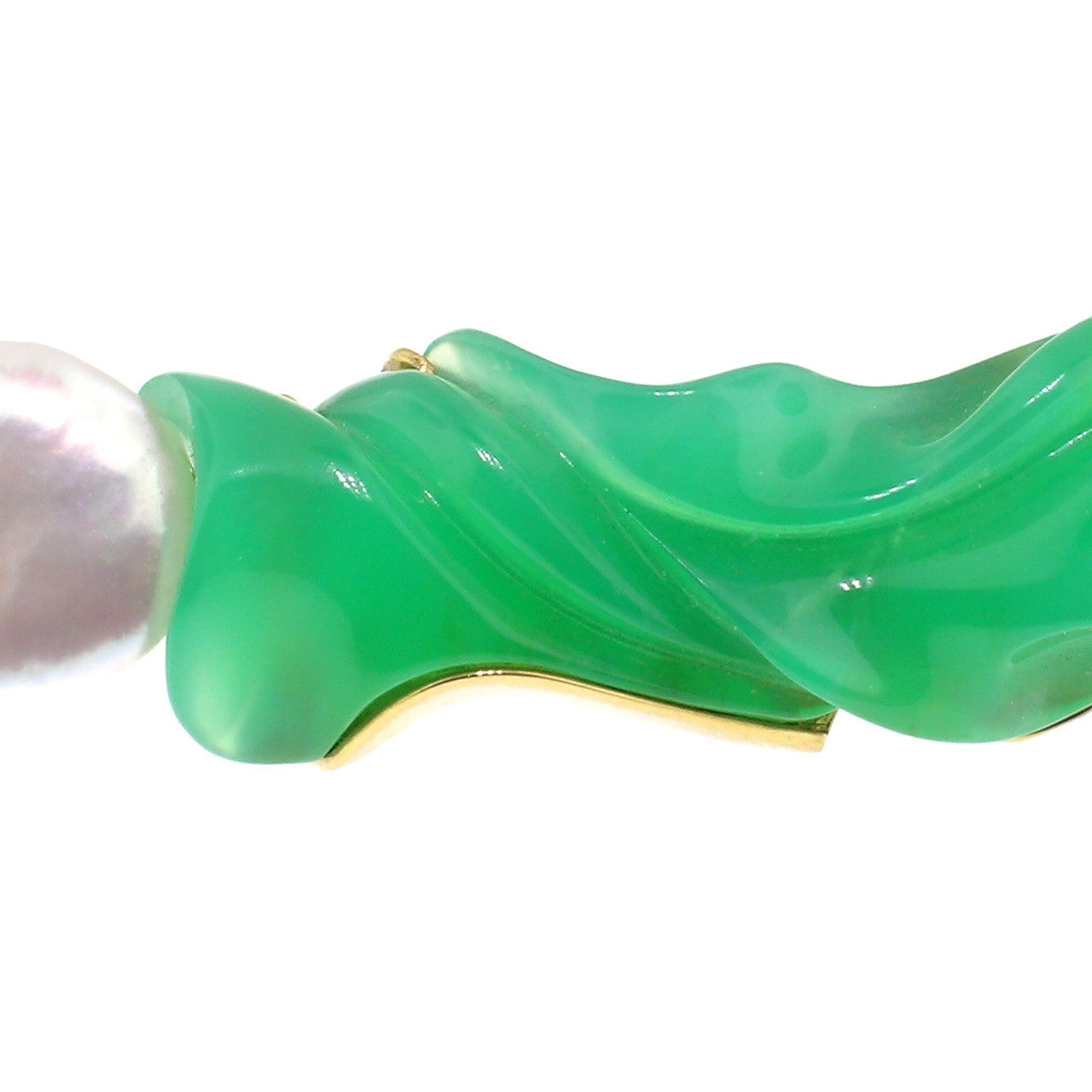Baroque Pearl & Steve Walters Carved Chrysoprase 18kt Pendant Enhancer & Brooch Pin made in USA for Cynthia Scott Jewelry