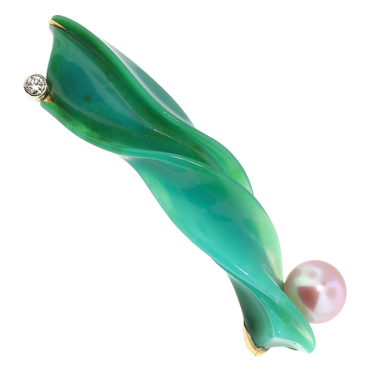Steve Walters Carved Gem Silica Chrysocolla 18kt Pendant Enhancer & Brooch made in USA by ART Guyon for Cynthia Scott Jewelry