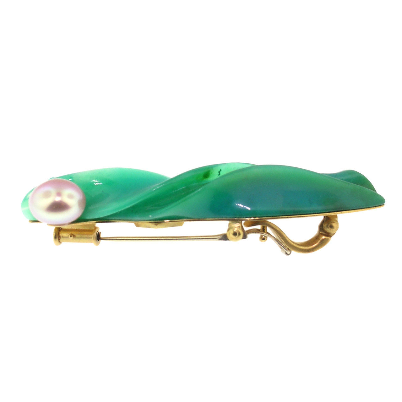 Steve Walters Carved Gem Silica Chrysocolla 18kt Pendant Enhancer & Brooch made in USA by ART Guyon for Cynthia Scott Jewelry