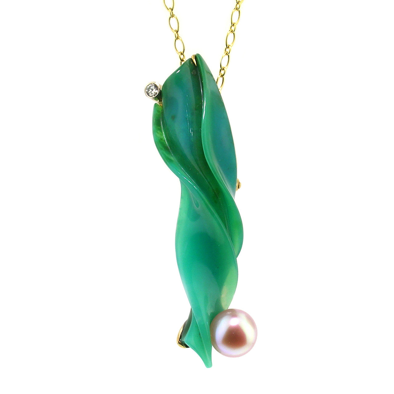 Steve Walters Carved Gem Silica Chrysocolla 18kt Pendant Enhancer & Brooch made in USA by ART Guyon for Cynthia Scott Jewelry