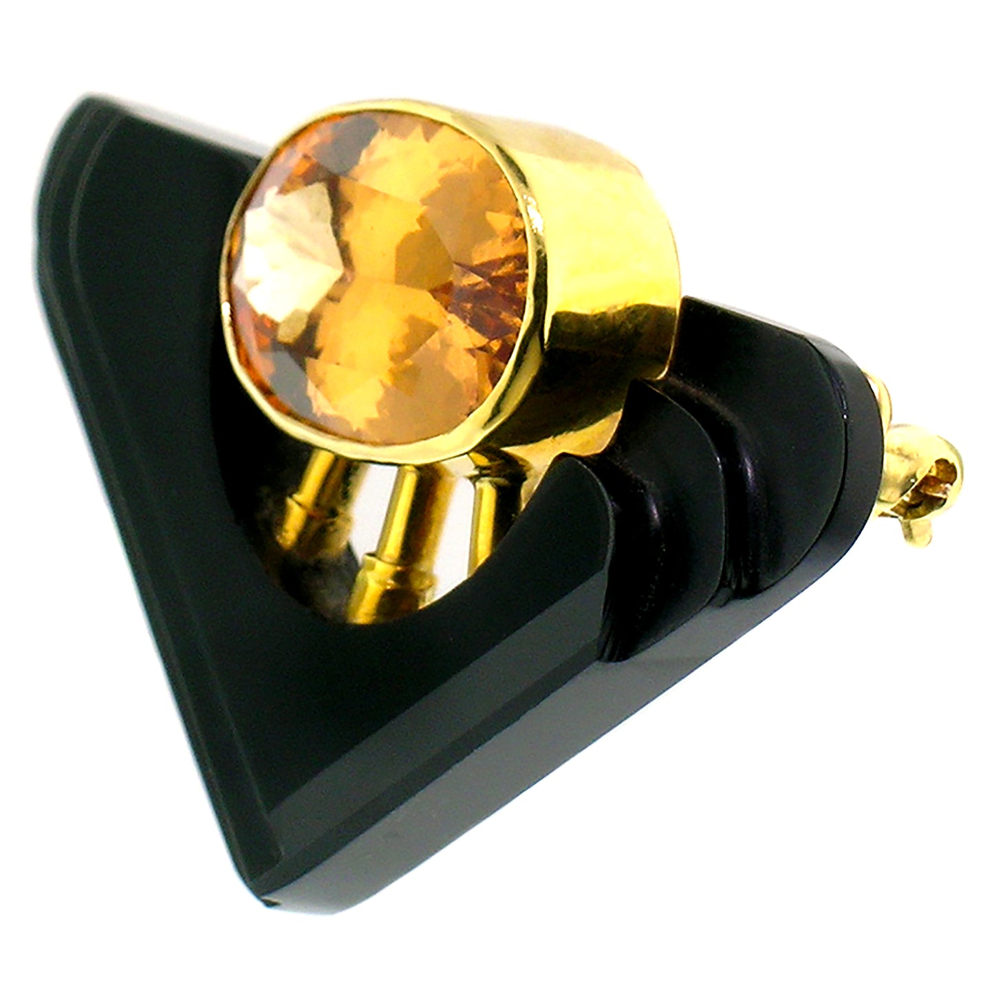 Black Chalcedony Sculpture with Garnet in 18kt Pendant & Brooch