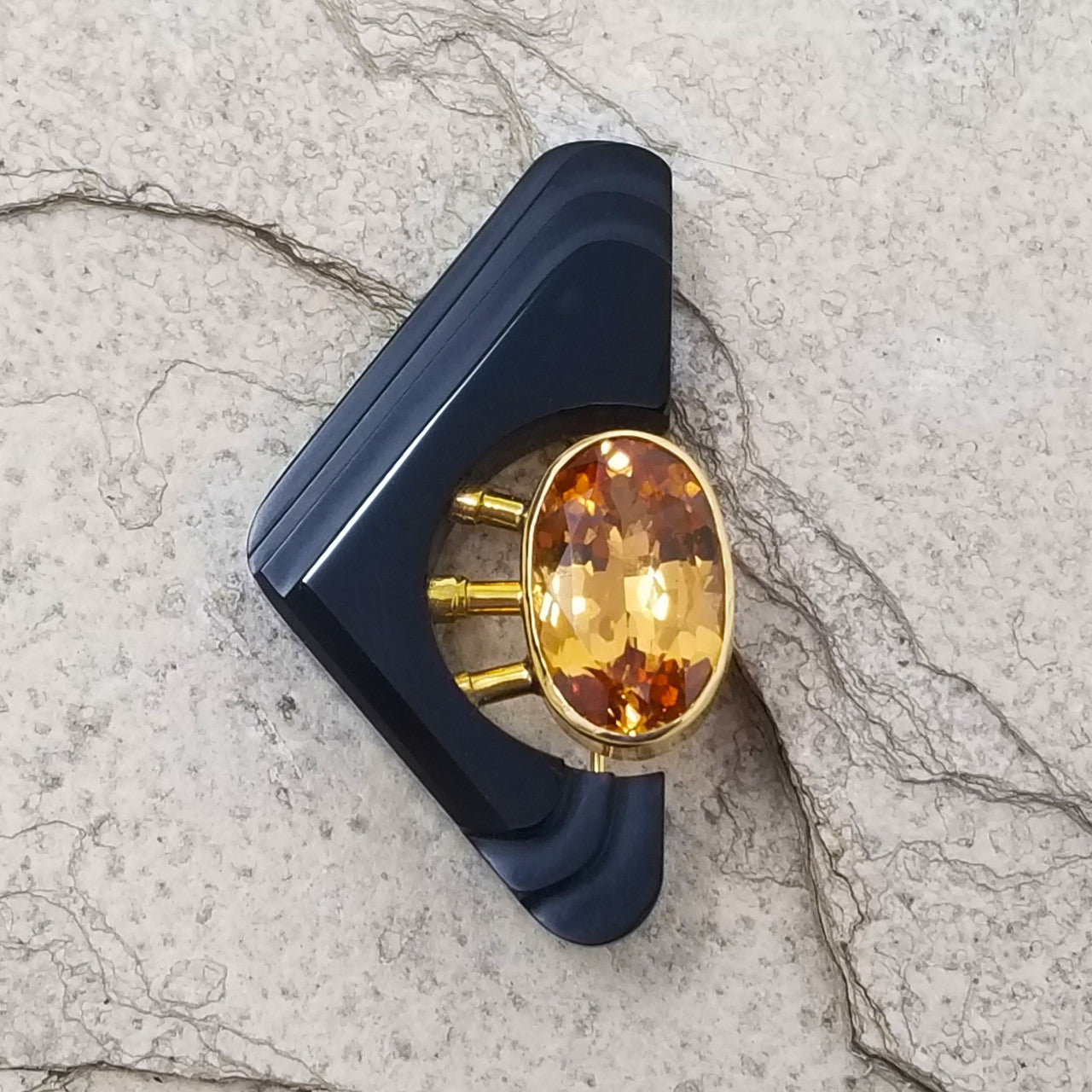Grossular Garnet & Steve Walters Carved Chalcedony 18kt Pendant Enhancer & Brooch Pin made in USA for Cynthia Scott Jewelry