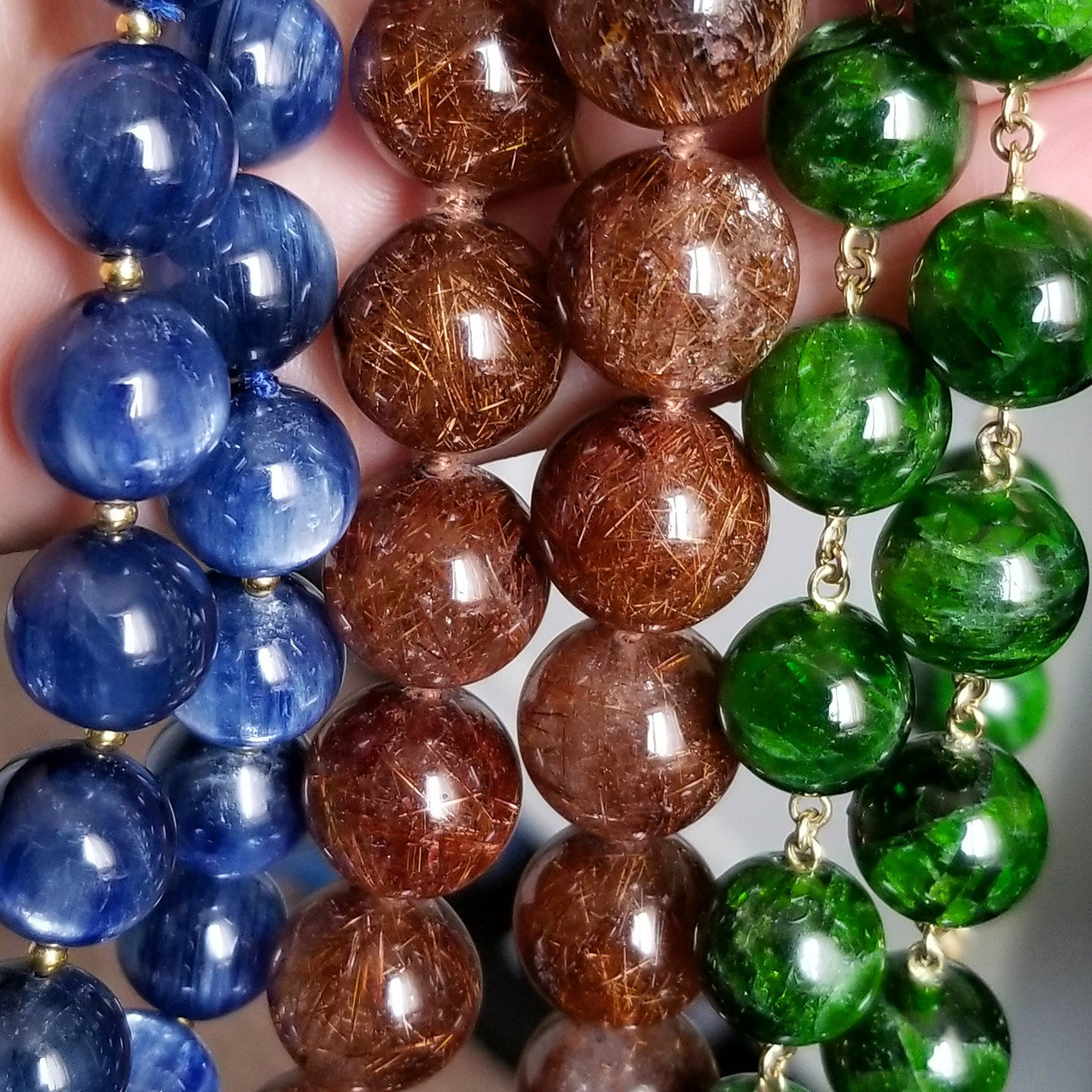 Chrome Diopside & Tsavorite 18kt Beaded Necklace made in USA by Cynthia Scott Jewelry