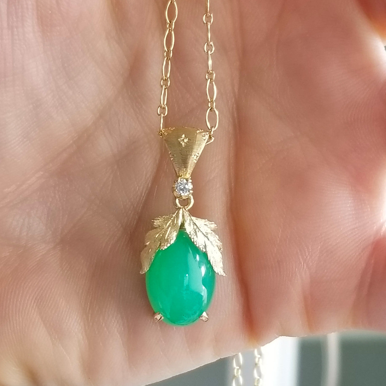 Chrysoprase 18kt Sylvia Pendant made in Florence, Italy by Cynthia Scott Jewelry