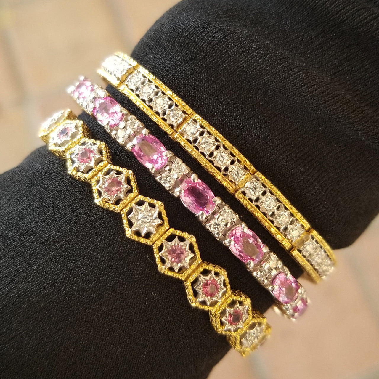 Mahenge Spinel & Diamond 18kt Honeycomb Bracelet made in Italy for Cynthia Scott Jewelry