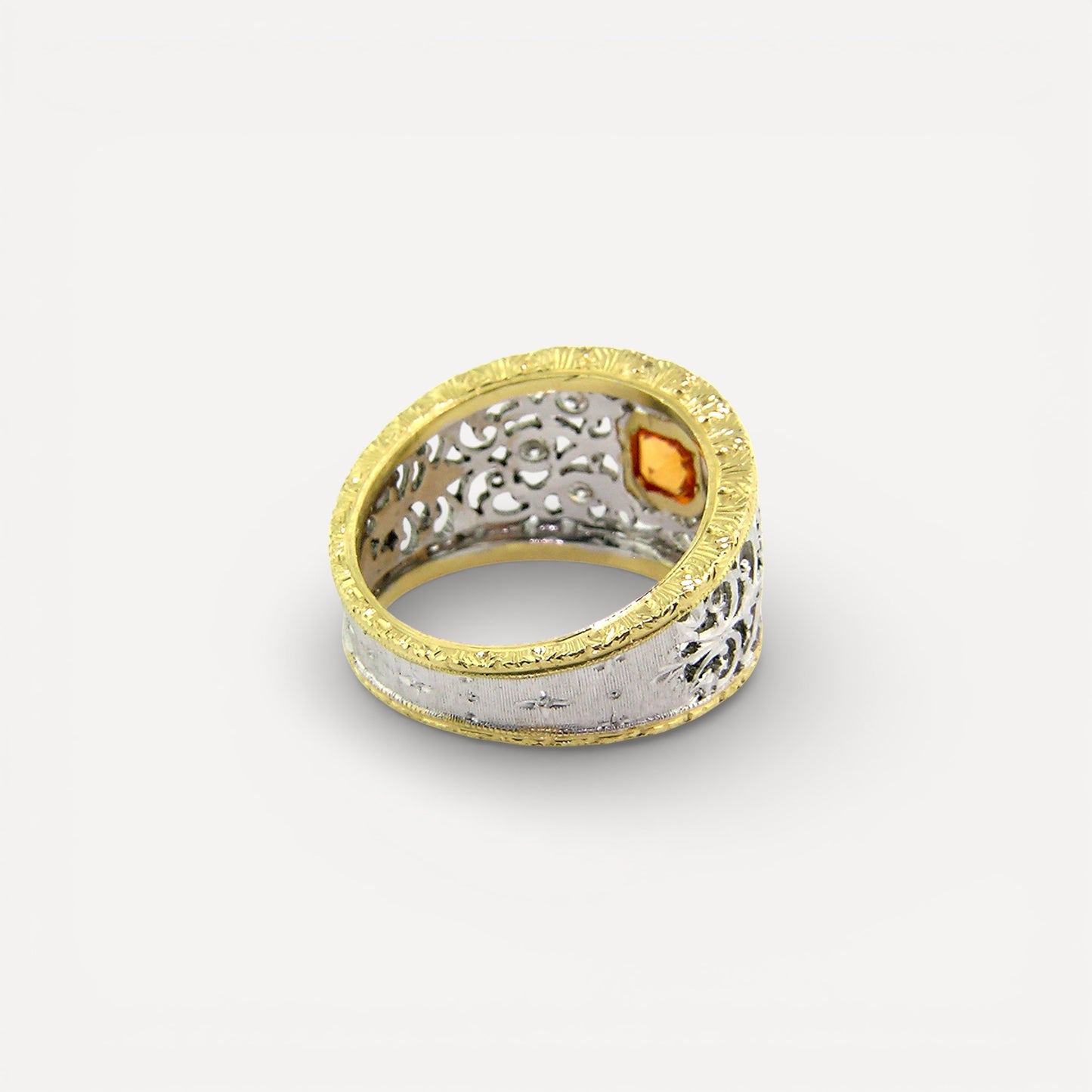 Mandarin Garnet in Florentine Engraved 18kt Contessa Ring made in Florence, Italy by Cynthia Scott Jewelry.