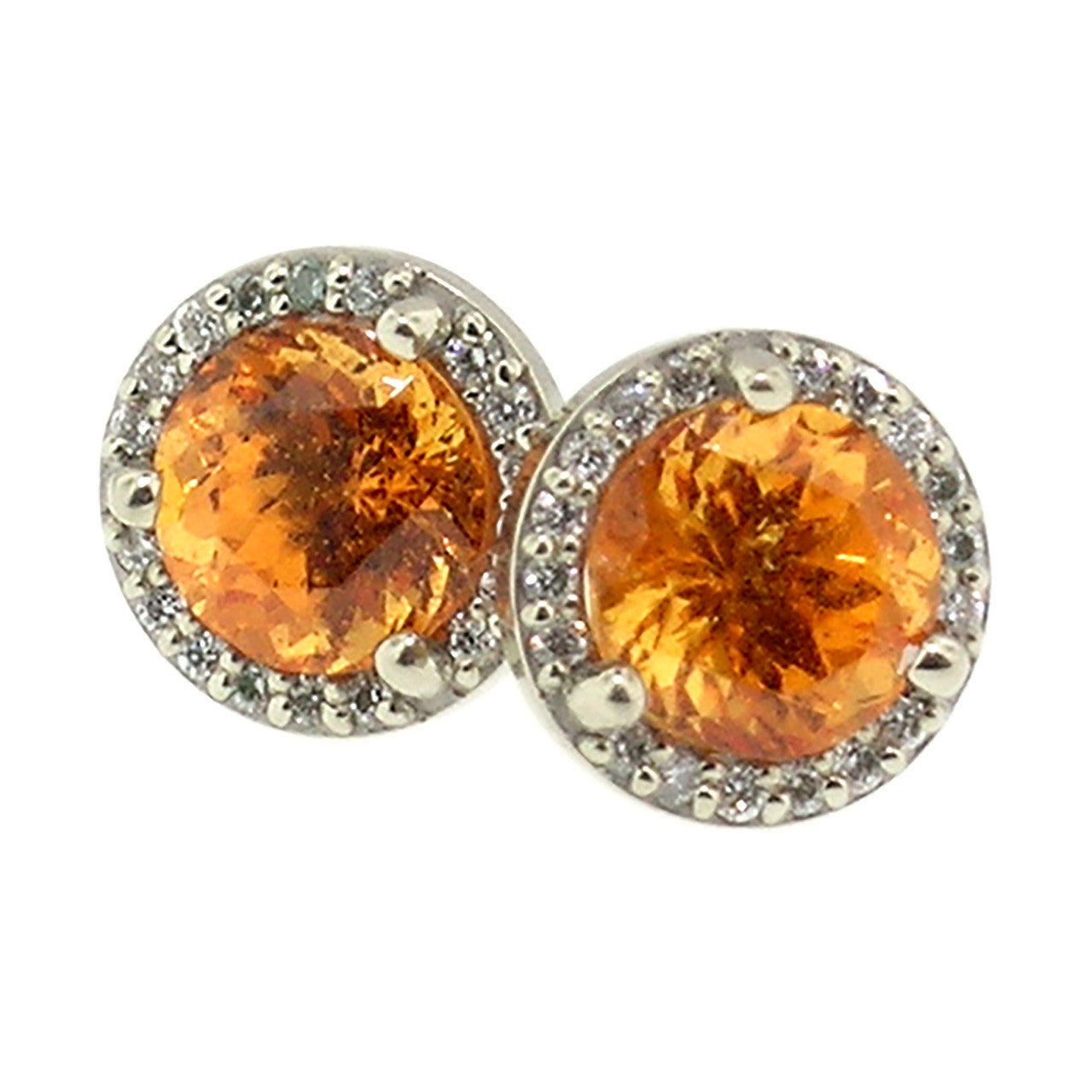 Mandarin Garnet Diamond 18kt Martini Halo Earrings