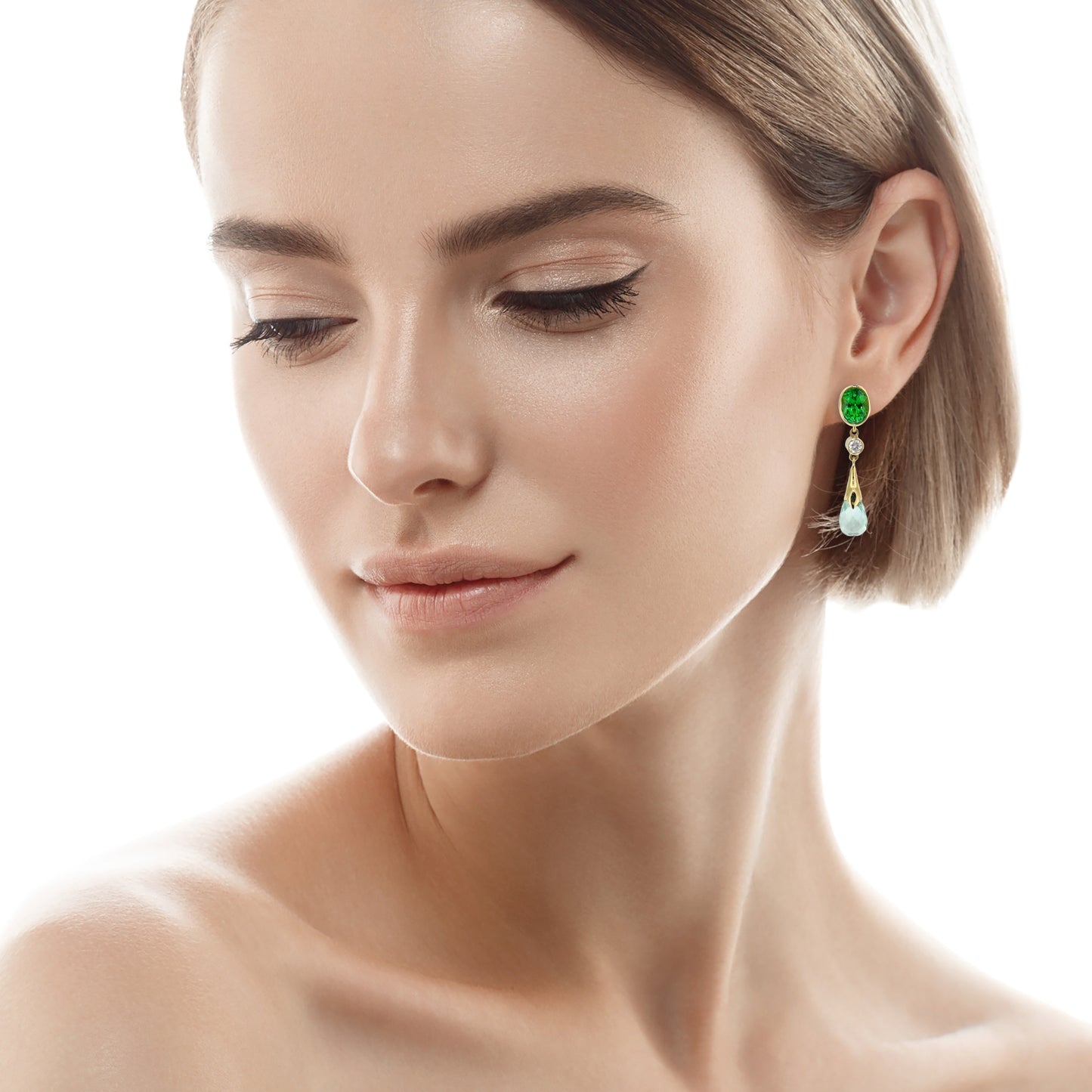 Tsavorite Garnet & Mint Tourmaline 18kt Earrings