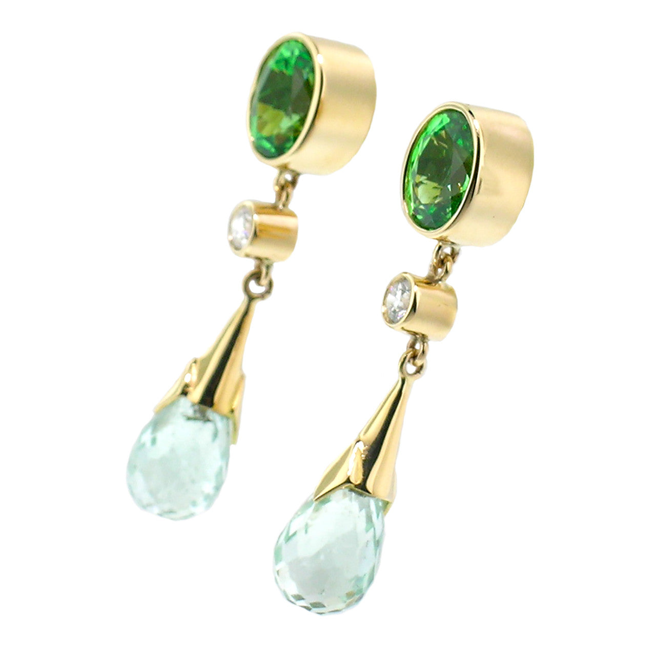 Tsavorite Garnet and Mint Tourmaline 18kt Earrings made in USA by Cynthia Scott Jewelry