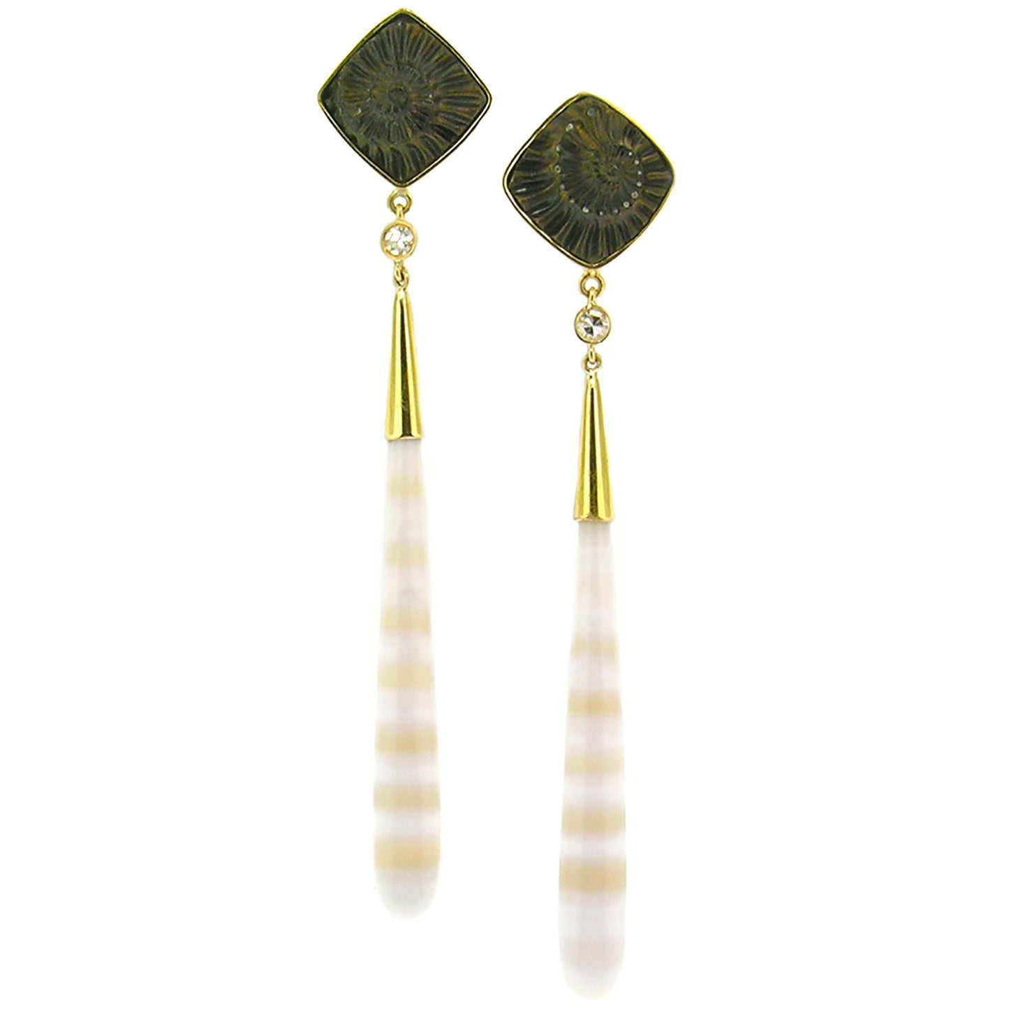 Fossil Ammonite & Agate 18kt Earrings