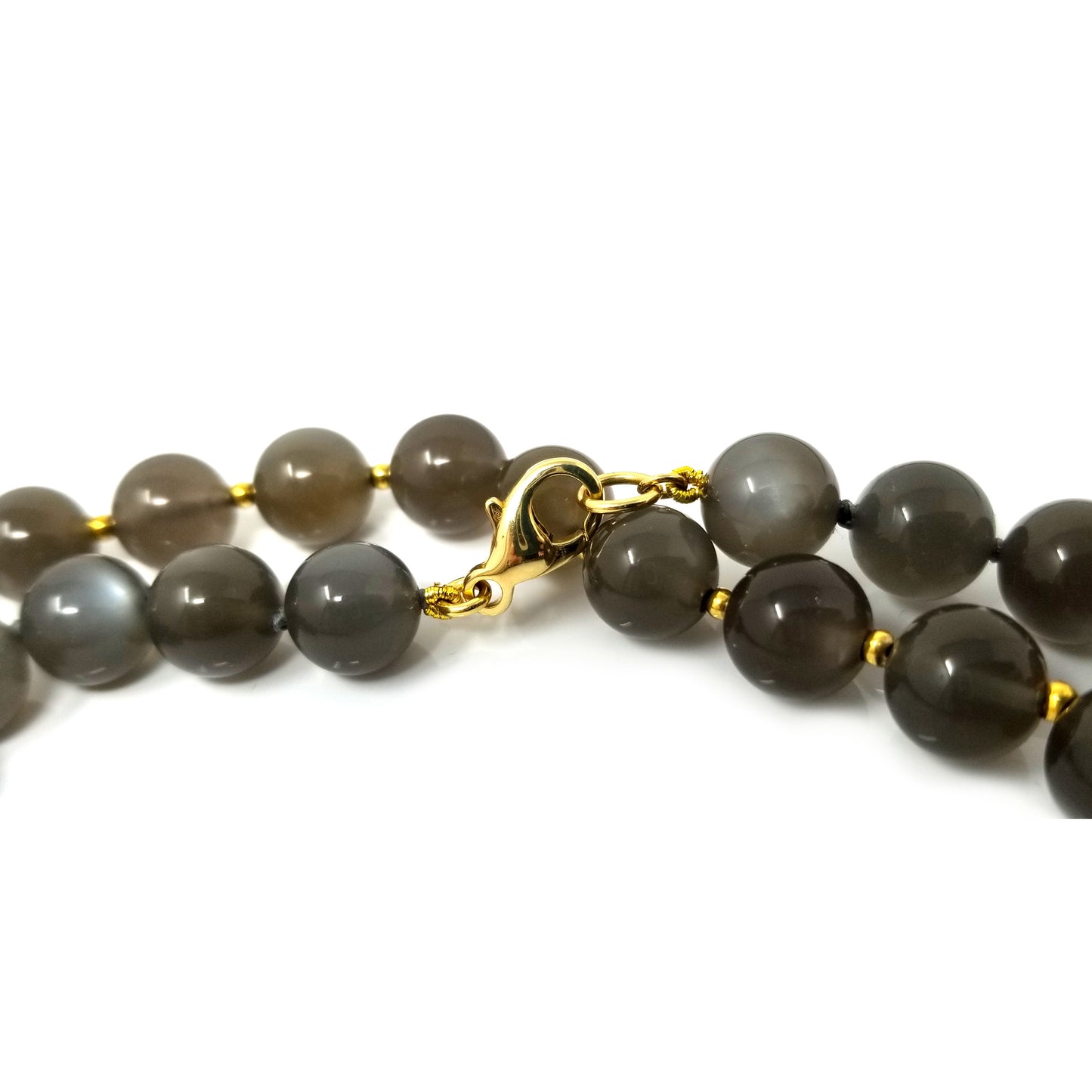 Gray Moonstone & 18kt Long Beaded Gemstone Necklace
