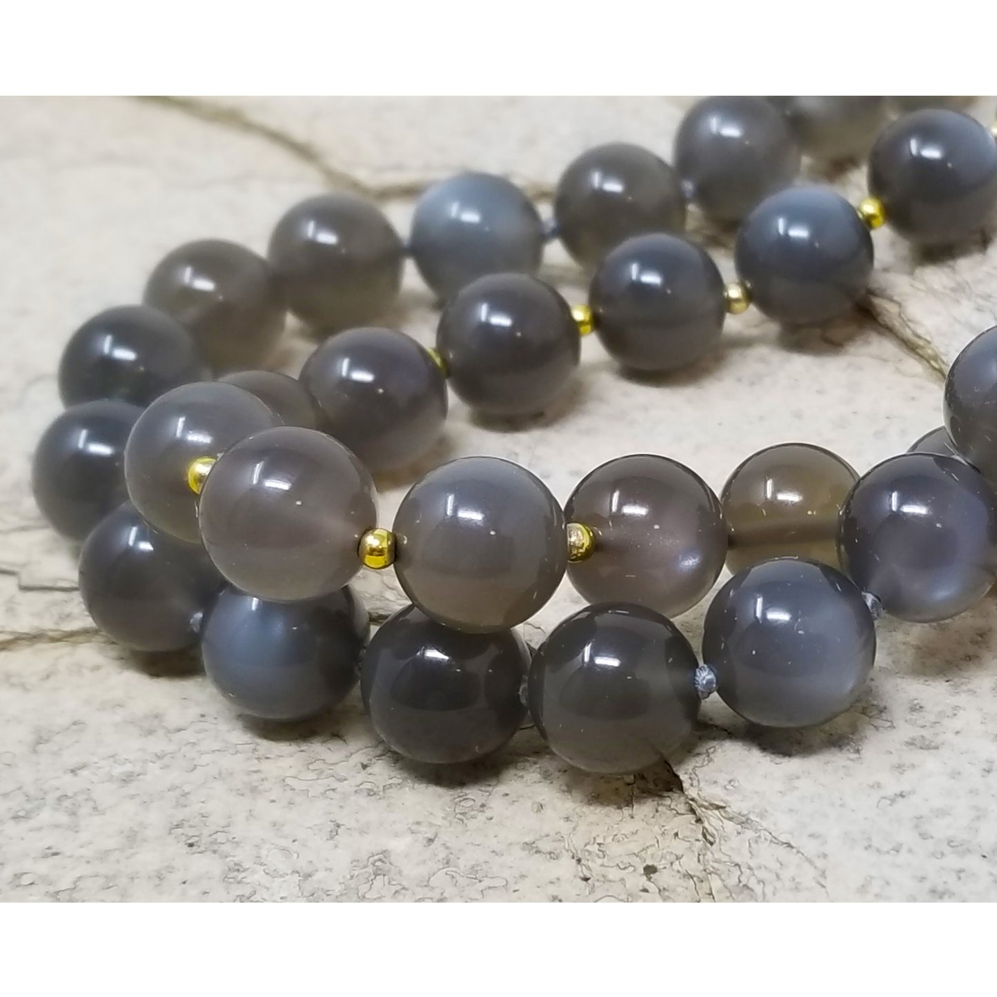 Gray Moonstone & 18kt Long Beaded Gemstone Necklace