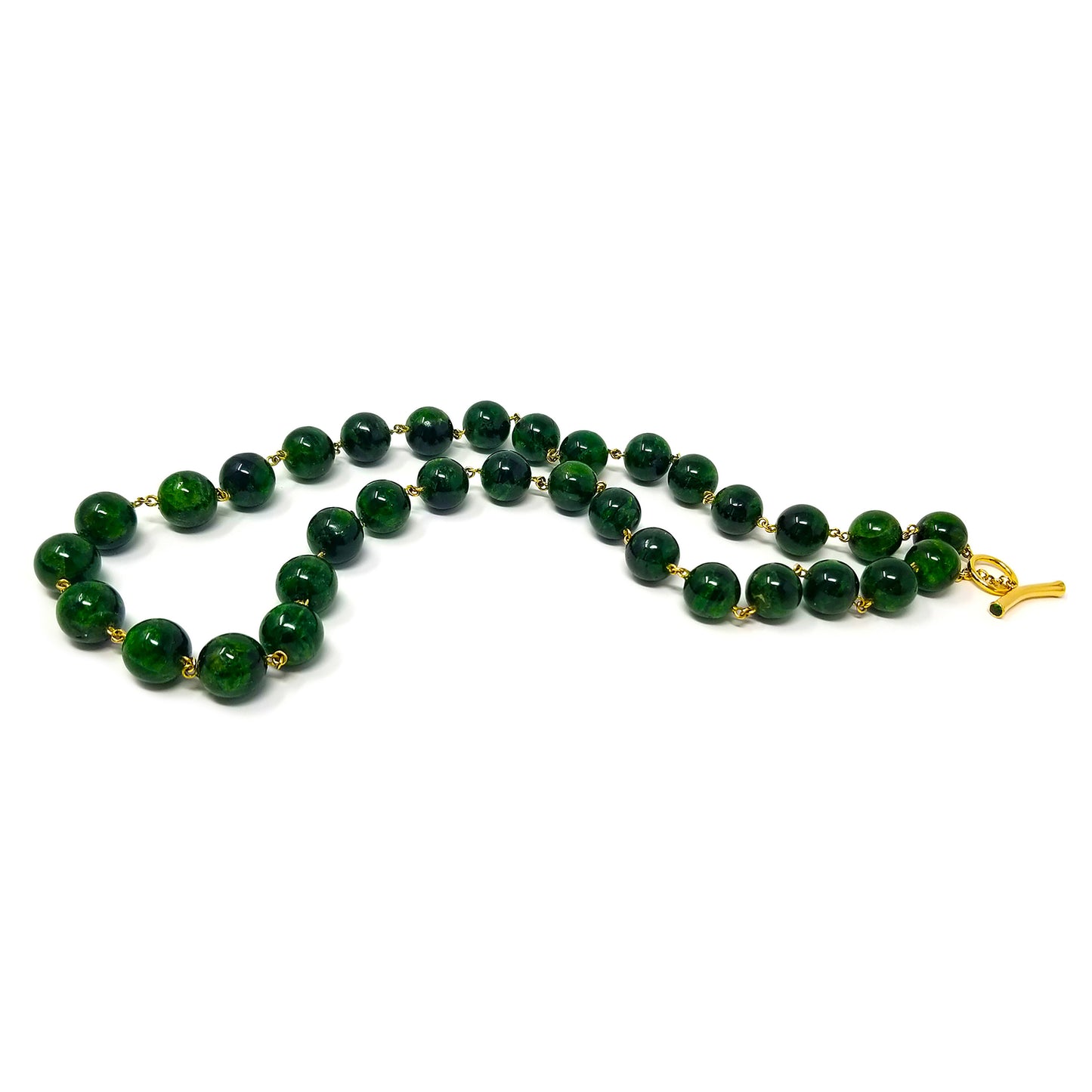 Chrome Diopside, Tsavorite Garnet, & 18kt Long Beaded Gemstone Necklace