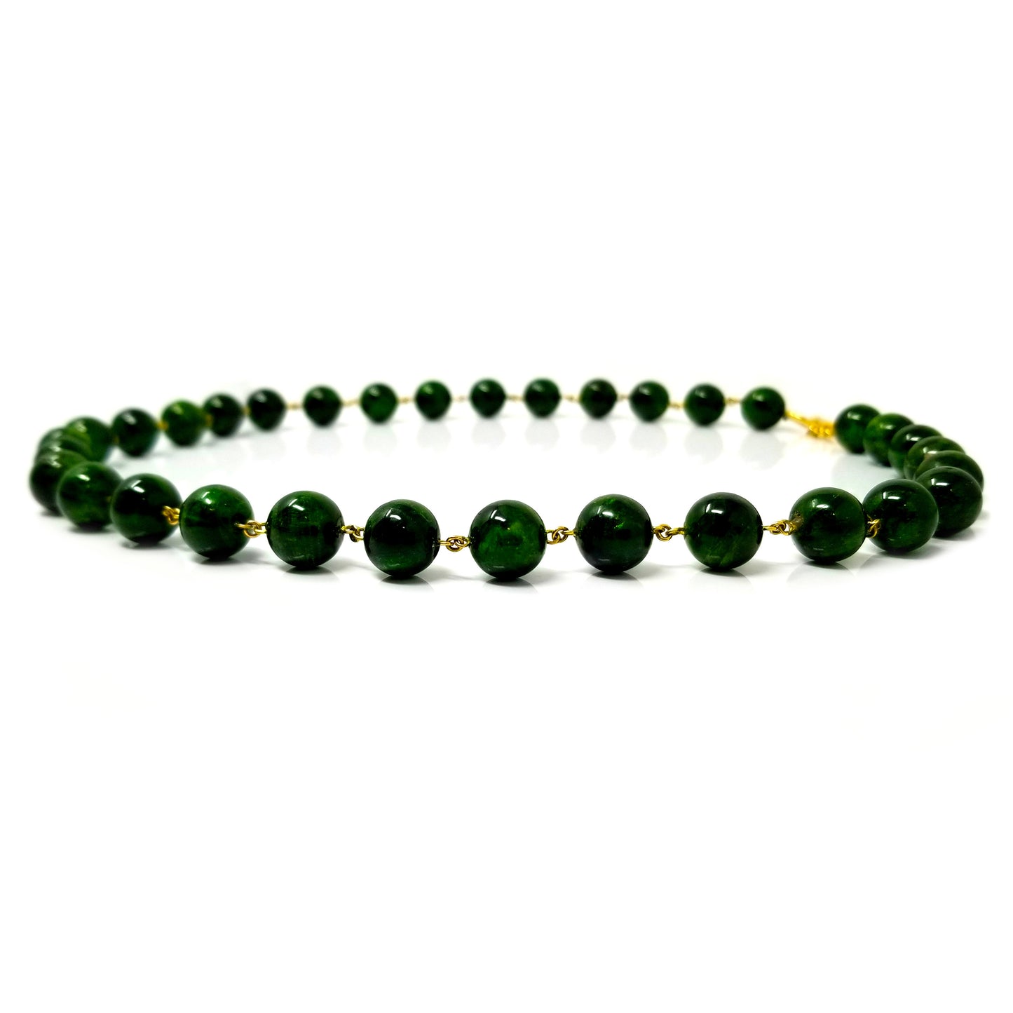 Chrome Diopside, Tsavorite Garnet, & 18kt Long Beaded Gemstone Necklace