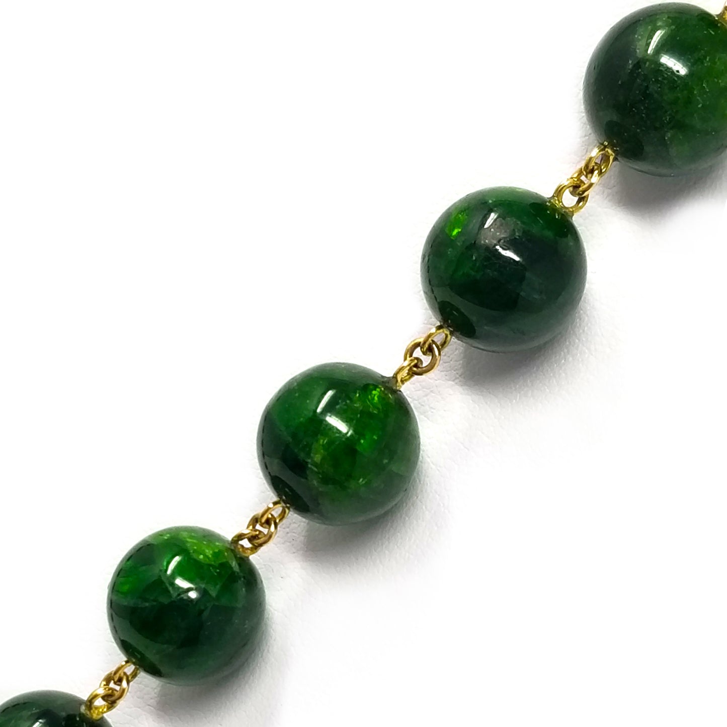 Chrome Diopside, Tsavorite Garnet, & 18kt Long Beaded Gemstone Necklace