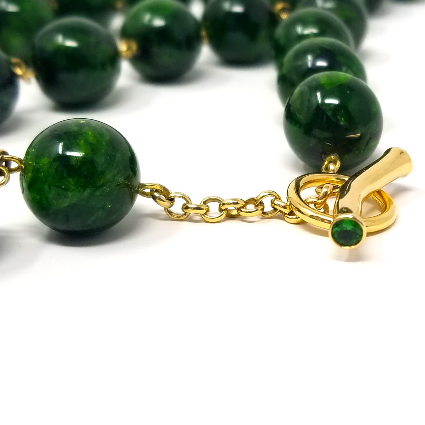 Chrome Diopside, Tsavorite Garnet, & 18kt Long Beaded Gemstone Necklace