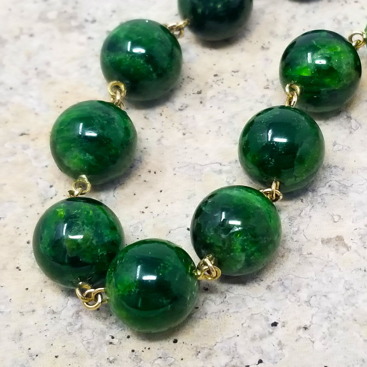 Chrome Diopside & Tsavorite 18kt Beaded Necklace made in USA by Cynthia Scott Jewelry