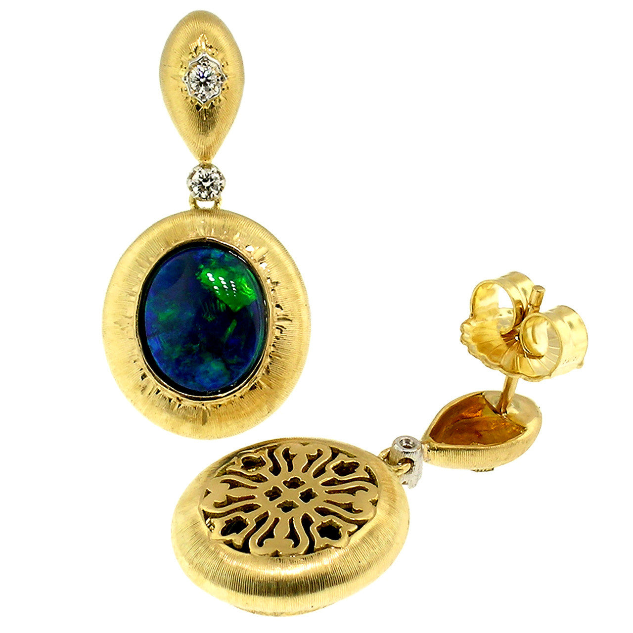 Black Opal Diamond 18kt Bianca Drop Earrings made in Florence, Italy by Cynthia Scott Jewelry