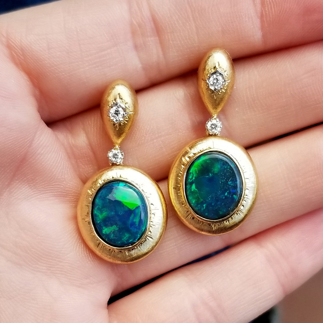 Black Opal Diamond 18kt Bianca Drop Earrings made in Florence, Italy by Cynthia Scott Jewelry