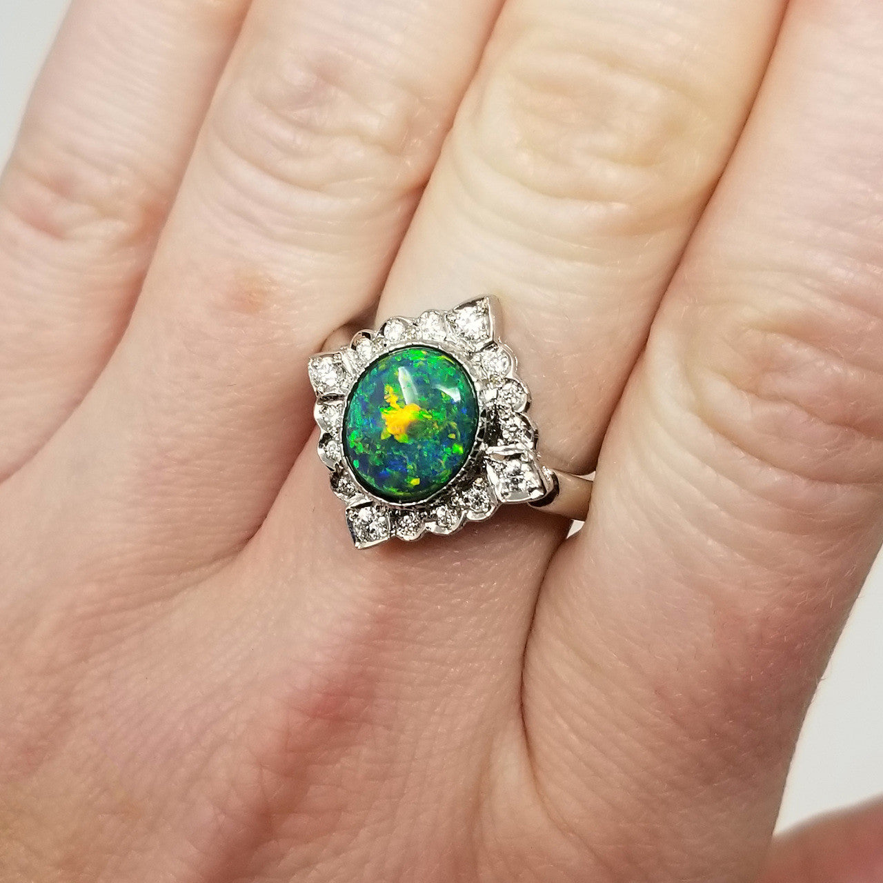 Australian Black Opal & Diamond 18kt Alessia Ring made in Florence, Italy by Cynthia Scott Jewelry