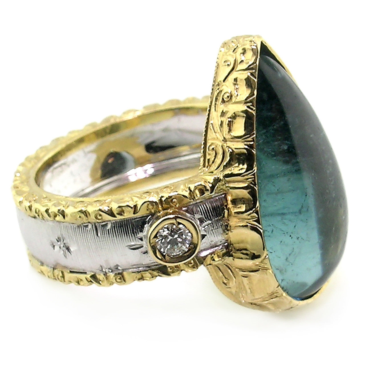 Blue Tourmaline Diamond 18kt Sienna Ring made in Florence, Italy by Cynthia Scott Jewelry
