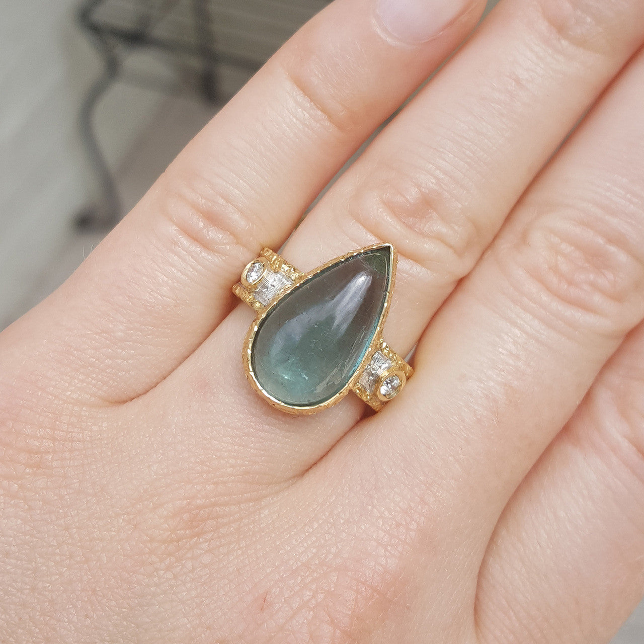 Blue Tourmaline Diamond 18kt Sienna Ring made in Florence, Italy by Cynthia Scott Jewelry