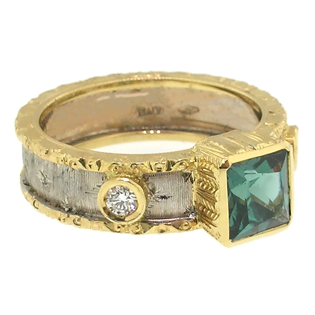 Blue Green Tourmaline 18kt Sienna Ring made in Florence Italy by Cynthia Scott Jewelry
