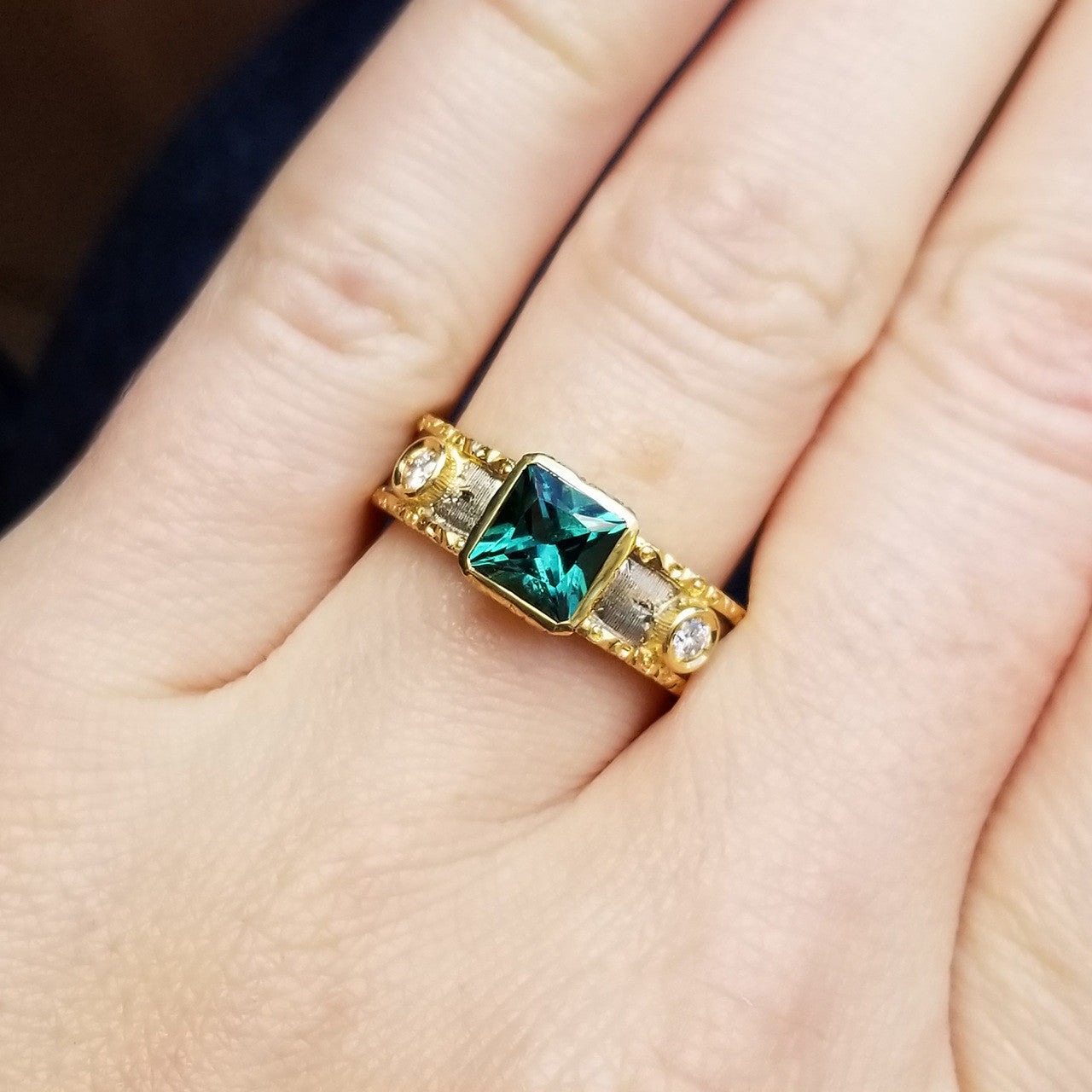 Blue Green Tourmaline 18kt Sienna Ring made in Florence Italy by Cynthia Scott Jewelry