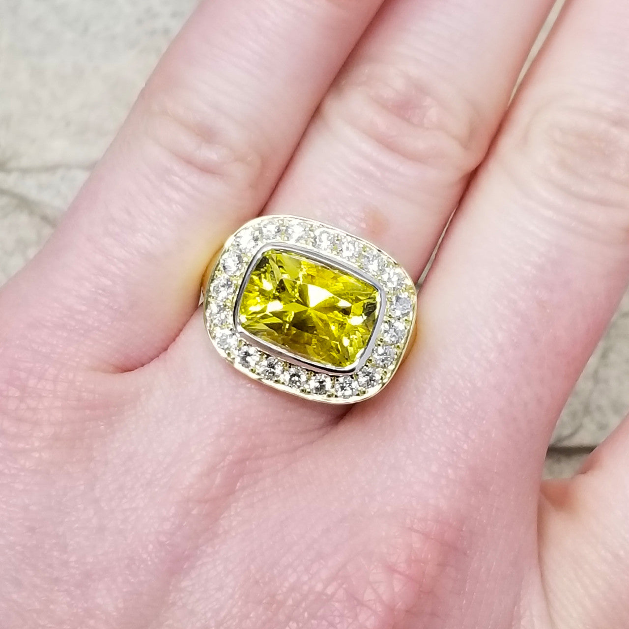 Canary Tourmaline, Diamond, Platinum & 18kt Aphrodite Ring by Cynthia Scott Jewelry