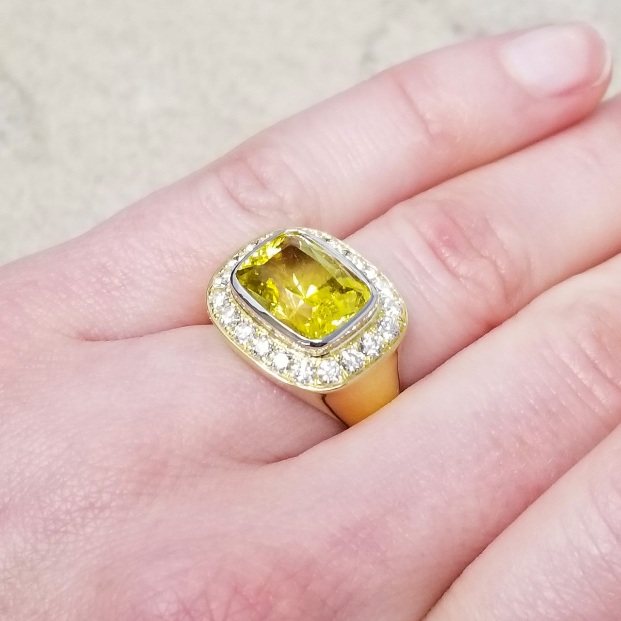 Canary Tourmaline, Diamond, Platinum & 18kt Aphrodite Ring by Cynthia Scott Jewelry