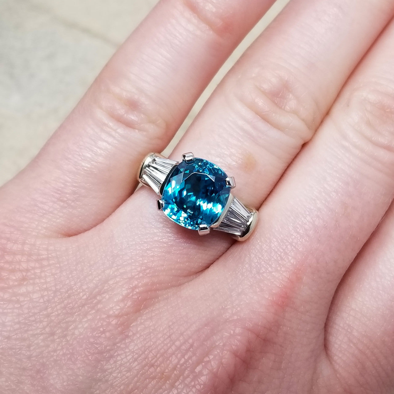 Blue Zircon and Diamond 18kt Classic Ring by Cynthia Scott Jewelry