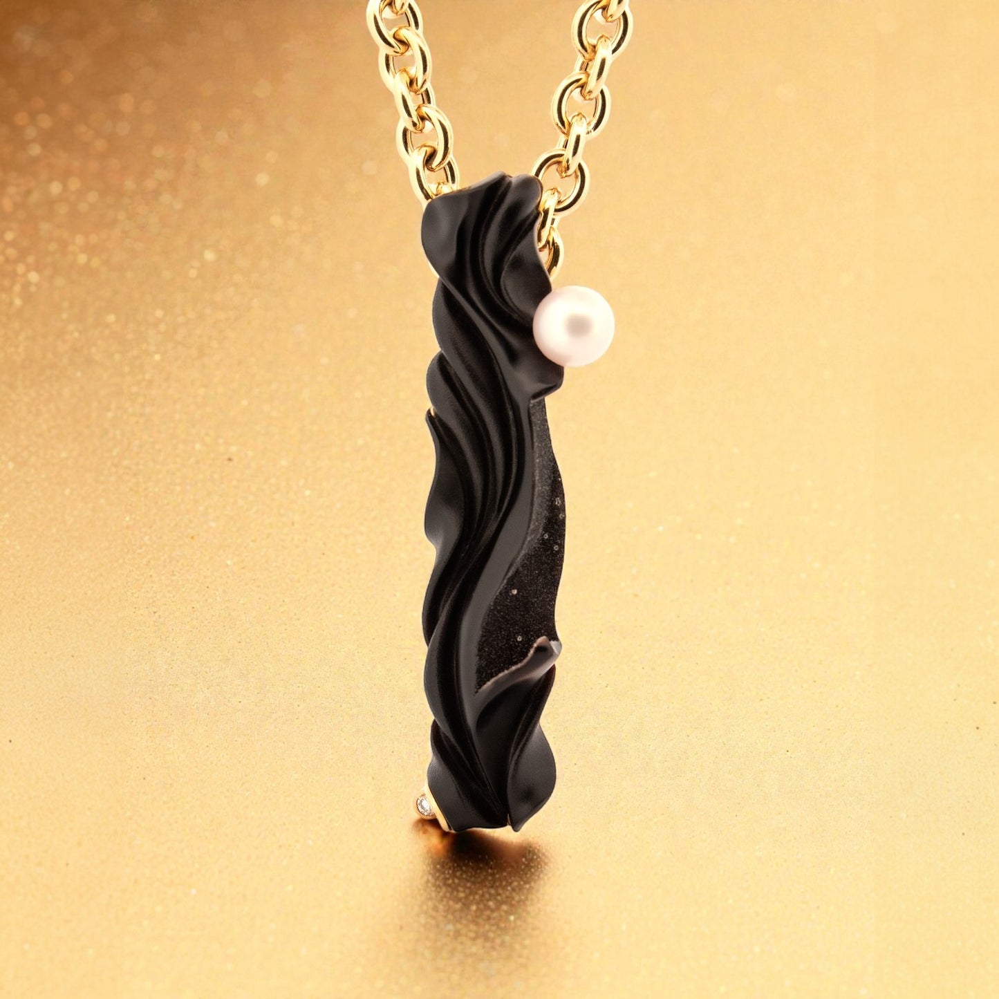 Black Chalcedony and druse carving by Steve Walters, set in an 18kt brooch pendant by ART Guyon for Cynthia Scott Jewelry.