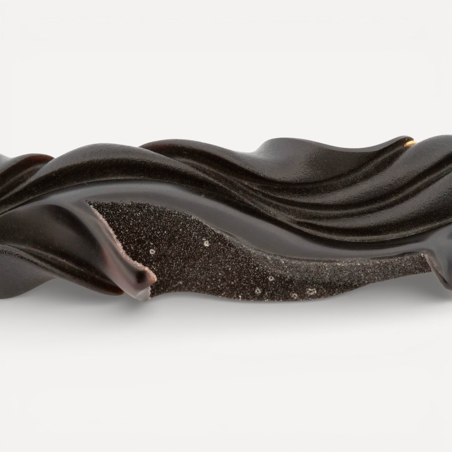 Black Chalcedony and druse carving by Steve Walters, set in an 18kt brooch pendant by ART Guyon for Cynthia Scott Jewelry.