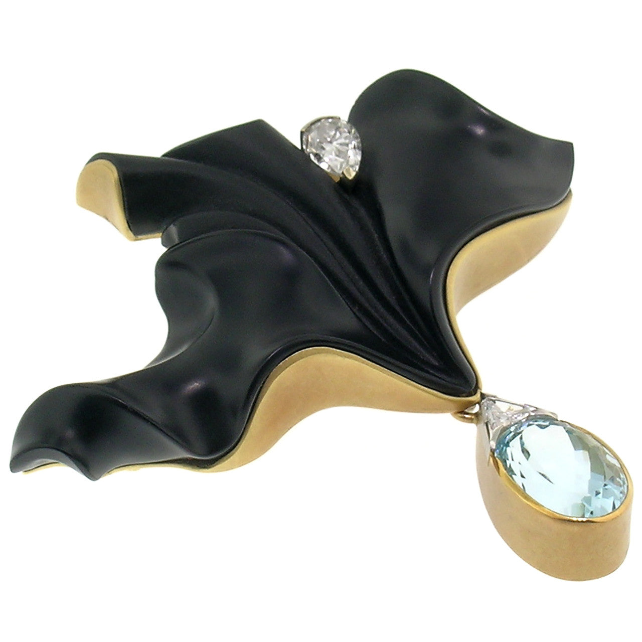 Steve Walters Carved Chalcedony and Aquamarine 18kt Pendant & Brooch made in USA by ART Guyon for Cynthia Scott Jewelry