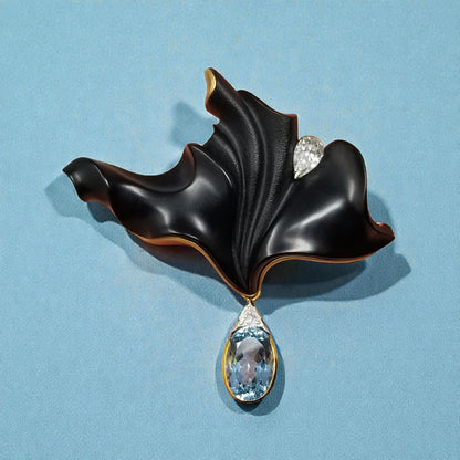 Chalcedony Carving by Steve Walters in an 18kt Brooch and Pendant with an Aquamarine Drop by ART Guyon for Cynthia Scott Jewelry