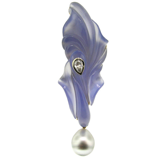 South Sea Pearl & Steve Walters Carved Blue Chalcedony 18kt Pendant Enhancer & Brooch Pin made in USA for Cynthia Scott Jewelry