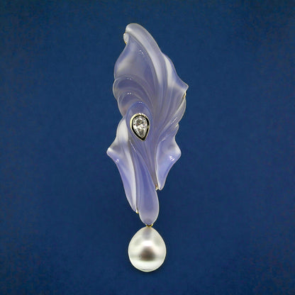 South Sea Pearl & Steve Walters Carved Blue Chalcedony 18kt Pendant Enhancer & Brooch Pin made in USA for Cynthia Scott Jewelry