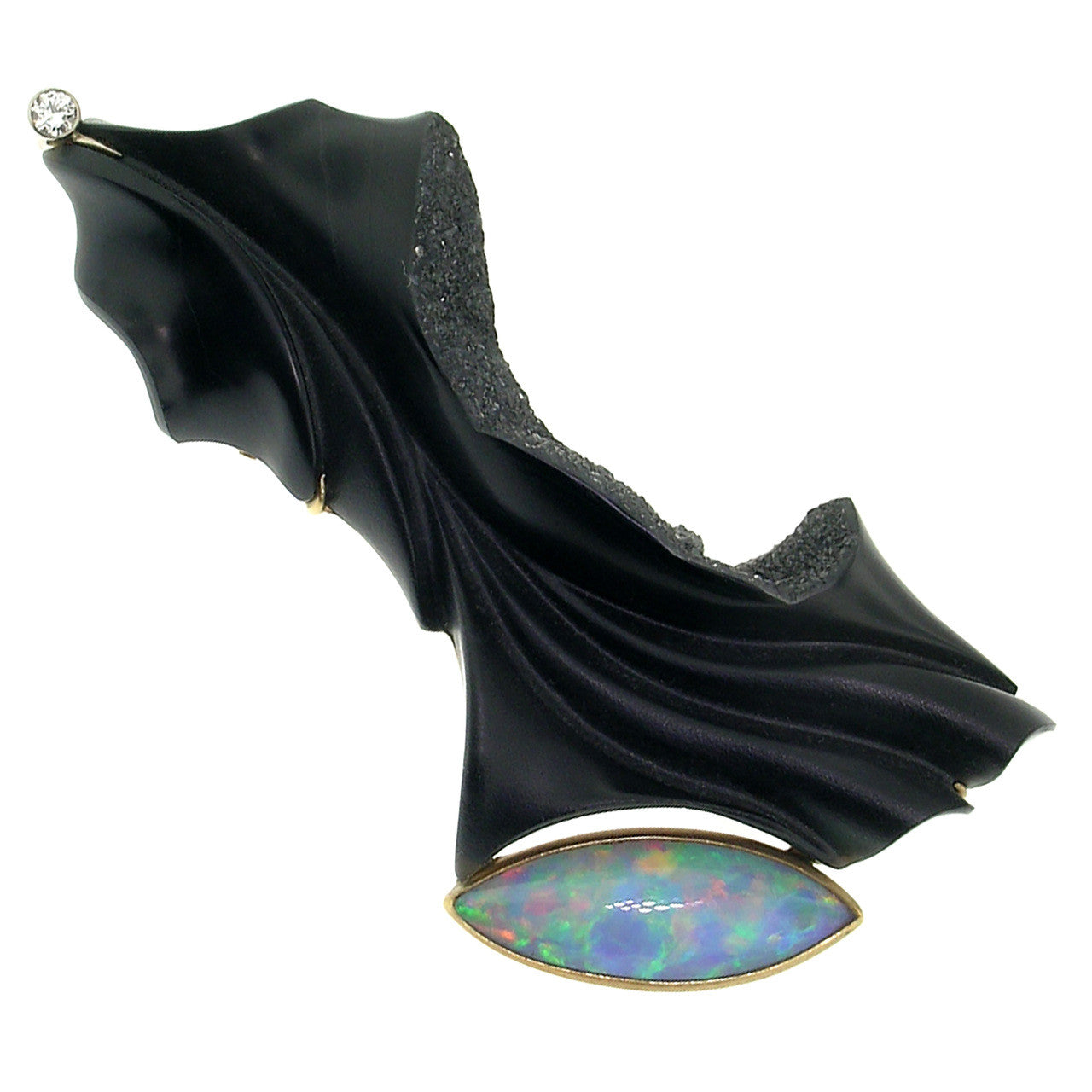Steve Walters Carved Chalcedony and Australian Black Opal 18kt Pendant & Brooch made in USA by ART Guyon for Cynthia Scott Jewelry