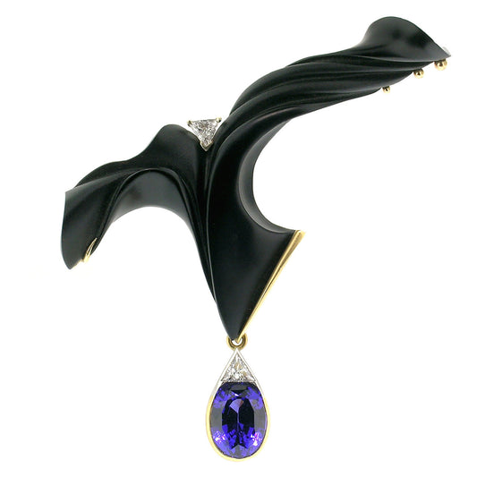 Steve Walters Carved Chalcedony and Tanzanite 18kt Pendant & Brooch made in USA by ART Guyon for Cynthia Scott Jewelry