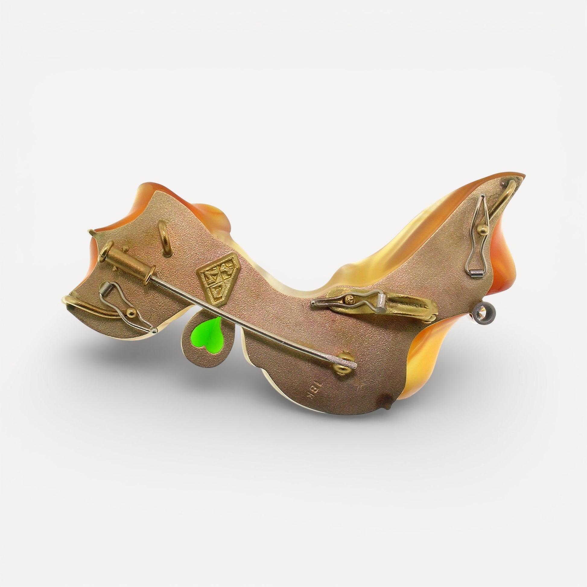 Steve Walters Carved Carnelian, Chrome Diopside, and Tahitian Pearl 18kt Pendant & Brooch made in USA by ART Guyon for Cynthia Scott Jewelry