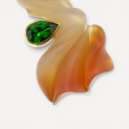 Steve Walters Carved Carnelian, Chrome Diopside, and Tahitian Pearl 18kt Pendant & Brooch made in USA by ART Guyon for Cynthia Scott Jewelry