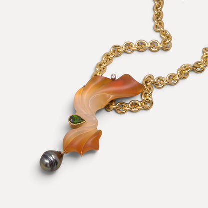 Steve Walters Carved Carnelian, Chrome Diopside, and Tahitian Pearl 18kt Pendant & Brooch made in USA by ART Guyon for Cynthia Scott Jewelry