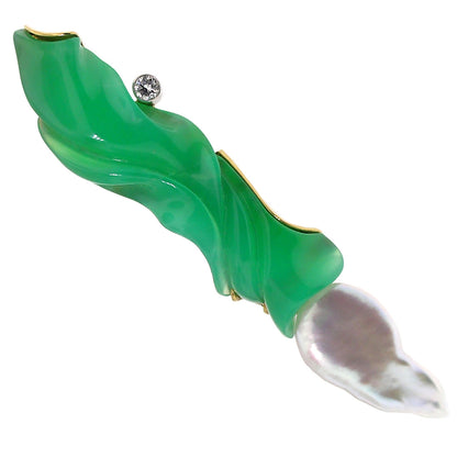 Baroque Pearl & Steve Walters Carved Chrysoprase 18kt Pendant Enhancer & Brooch Pin made in USA for Cynthia Scott Jewelry