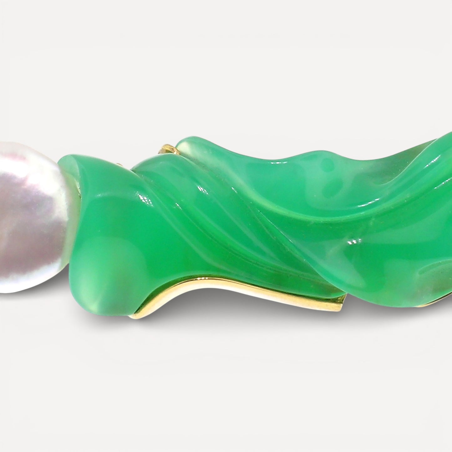 Baroque Pearl & Steve Walters Carved Chrysoprase 18kt Pendant Enhancer & Brooch Pin made in USA by ART Guyon for Cynthia Scott Jewelry