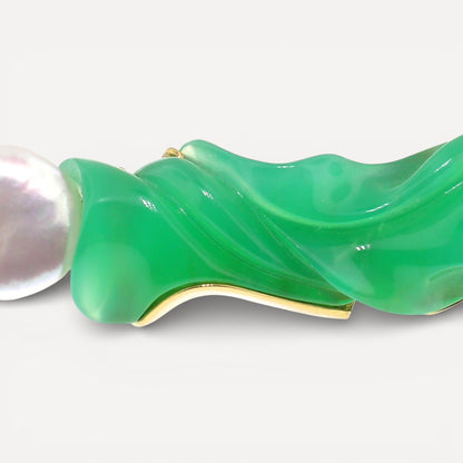 Baroque Pearl & Steve Walters Carved Chrysoprase 18kt Pendant Enhancer & Brooch Pin made in USA by ART Guyon for Cynthia Scott Jewelry